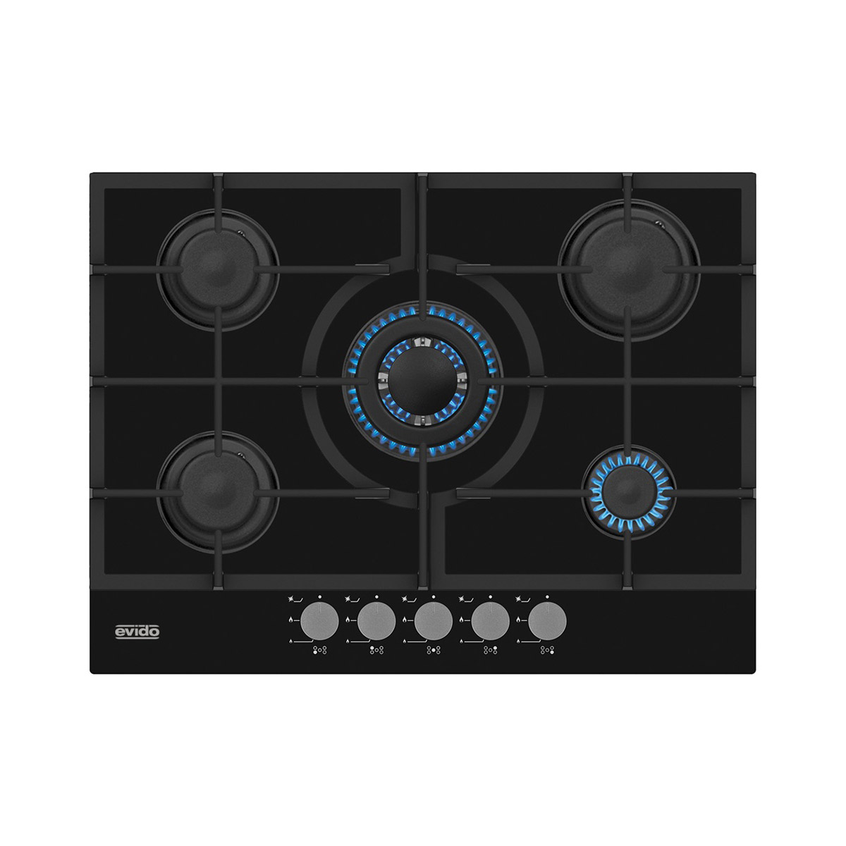 EVIDO MURANO 70B üveg, gáz főzőlap, 70cm, WOK, fekete