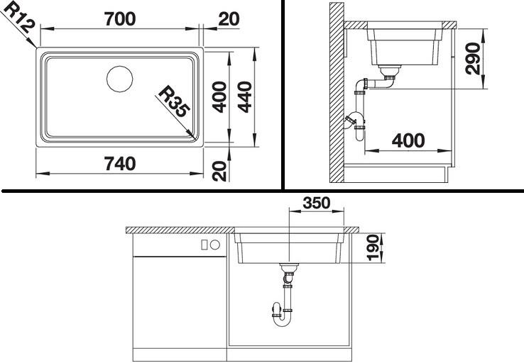 Blanco Etagon 700-U rozsdamentes mosogatótálca selyemfényű