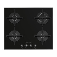 SMEG gáz főzőlap, Linea design, 60 cm, 4gázégő, öntöttvas edénytartók, függőleges láng, mélyfekete