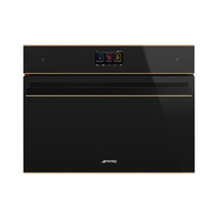 SMEG Kompakt kombinált mikrohullámú sütő, Dolce Stil Novo design, Galileo, 45 cm, TFT, fekete üveg, réz dísz