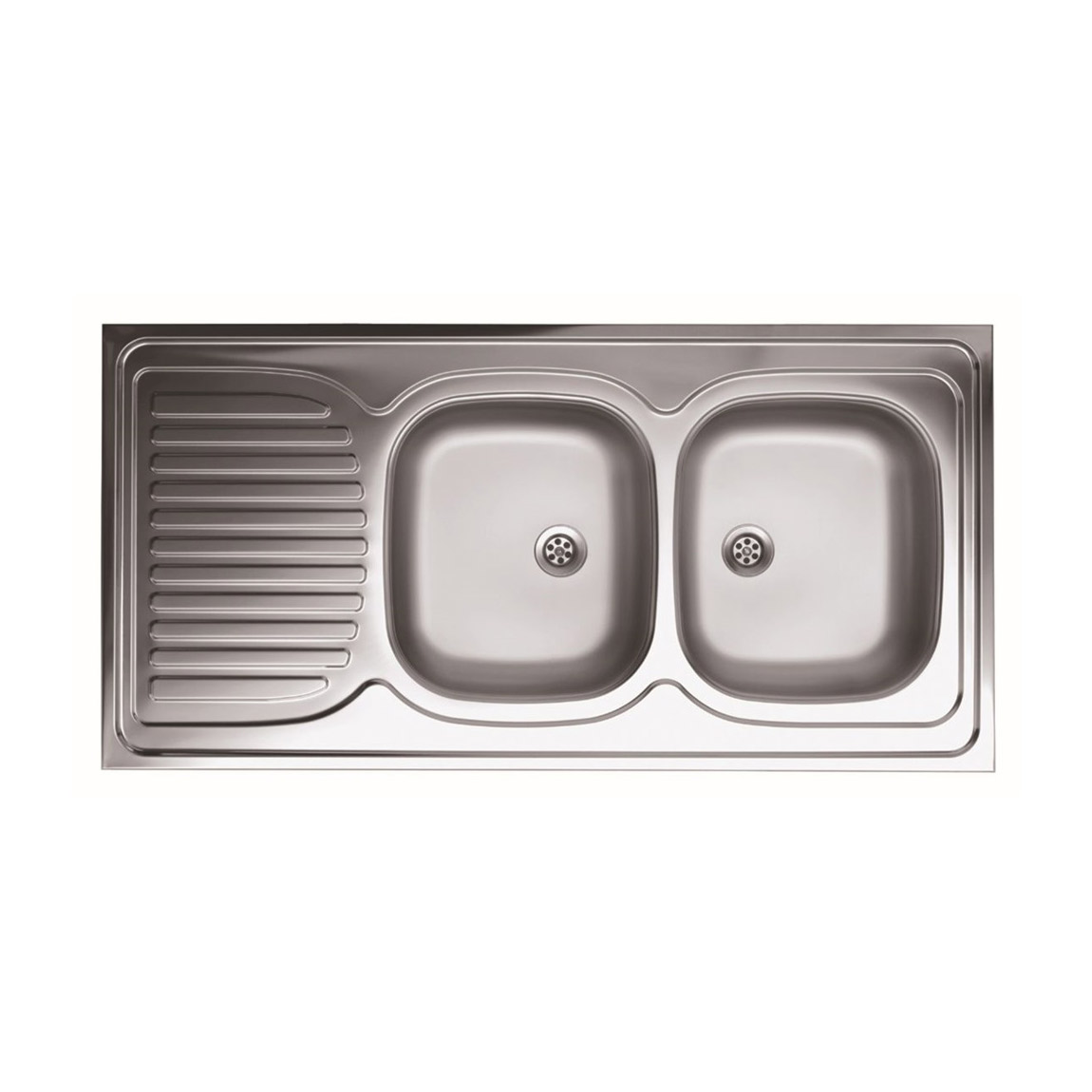 LIVINOX 134 60-as sorozat rozsdamentes mosogató, teletetős, kétmedence, csepegtető, felhajtott hátsó perem, 120x60 cm, 1 1/2",  jobbos medence, natúr