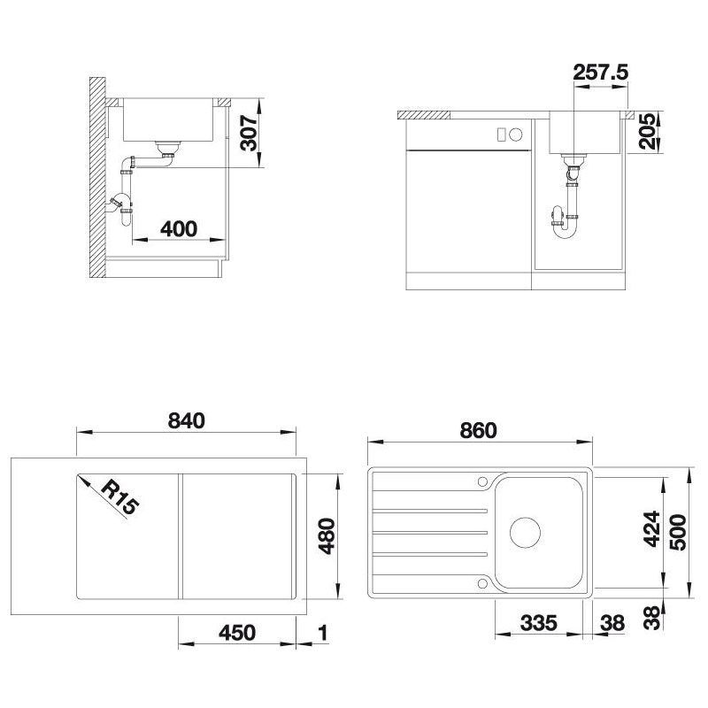 Blanco Lemis 45 S-IF rozsdamentes mosogatótálca fényezett két furattal