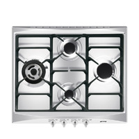 SMEG gáz főzőlap, Selezione design, 60 cm, 4 égő,ebből 1 db 3,9 kW-os wok égő, öntöttvas edénytartó rácsok, szálcsisz.rm.acél