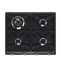 SMEG gáz főzőlap, Victoria design, 60 cm, 4 gázégő, fekete
