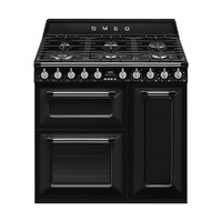 SMEG SZABADONÁLLÓ TŰZHELY, Victoria design, 90 cm, 68+62+35 l, 9 funkció, főzőlap, 6 gázégő, fekete/ezüst gombokkal