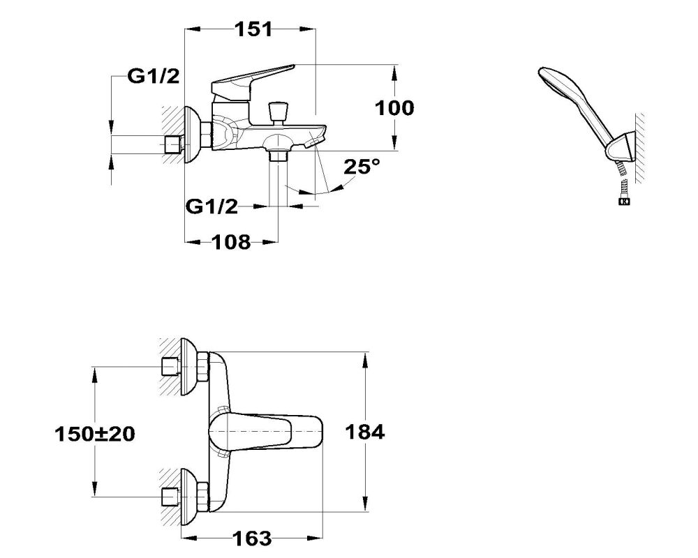 Mofém Bridge kádtöltő és zuhany csaptelep zuhanyszett nélkül