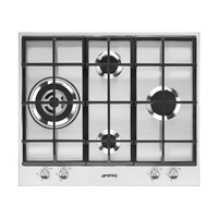 SMEG gáz főzőlap, Linea design, 60 cm, 3 db normál + 1 3,5 kW-os WOK gázégő,,szálcsiszolt rozsdamentes acél