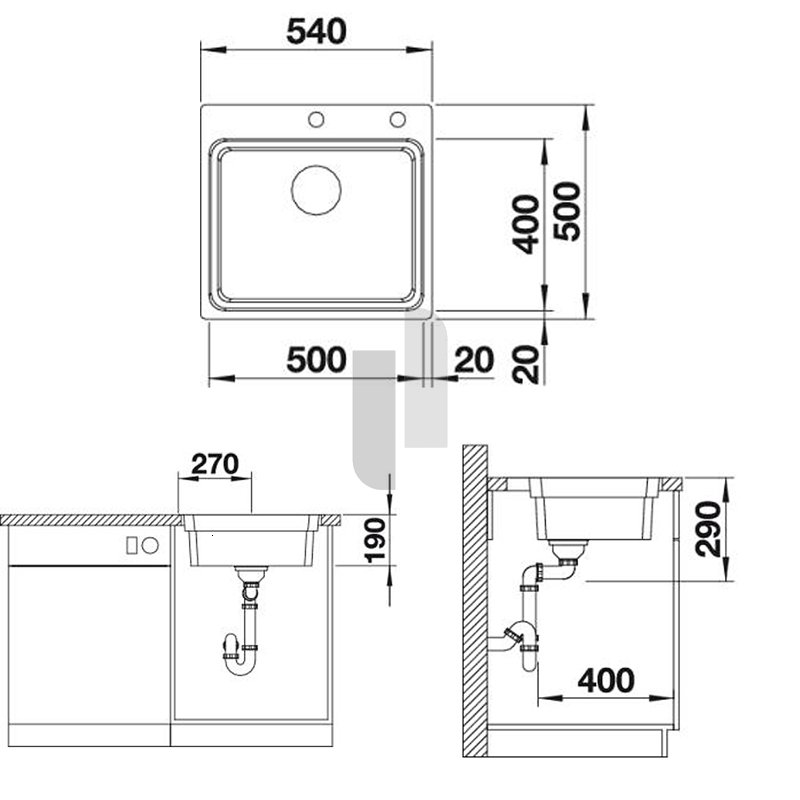 Blanco Etagon 500-IF/A rozsdamentes mosogatótálca selyemfényű