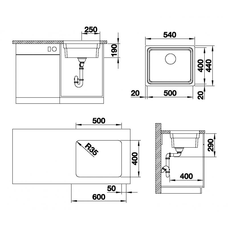 Blanco Etagon 500-U rozsdamentes mosogatótálca selyemfényű