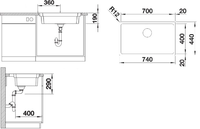 Blanco Etagon 700-IF rozsdamentes mosogatótálca selyemfényű