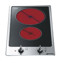 SMEG Domino kerámia főzőlap, Classica design, 31 cm, 2 főzőzóna, inox