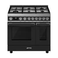 SMEG SZABADONÁLLÓ TŰZHELY, Portofino design, 90 cm, 70+35 l sütőtér, 8+4 funkció, 6 gázégő (ebből 1 db 4,2 kW-os WOK égő), antracit